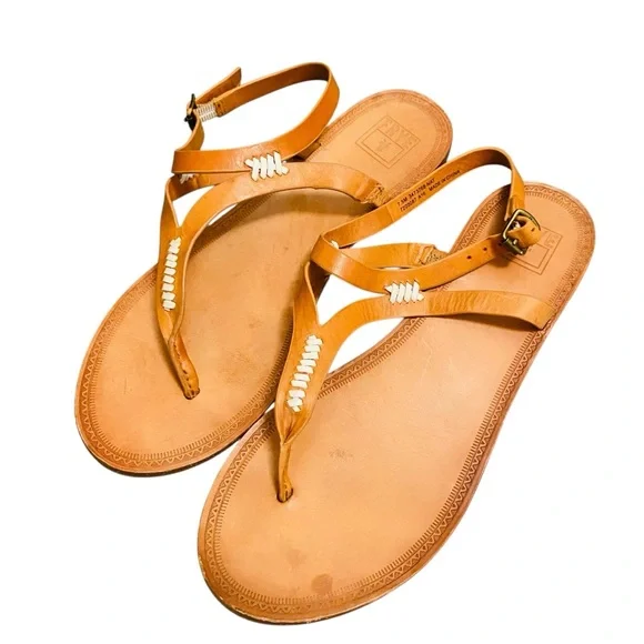 Frye Ruth Whipstitch Flat Brown Leather Sandal - Picture 5 of 11